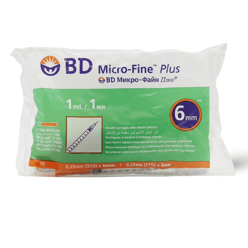 BD MICROFINE PLUS 6mm INSULIN SYRINGES 10pcs 1ml