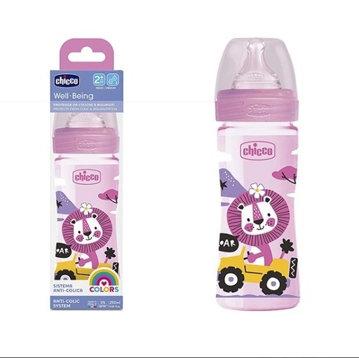 Chicco Well Being Colors Bottle 250ml Medium Flow Rate 2 Months Pink