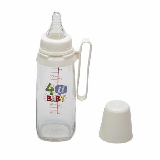 4U Baby Glass Feeding Bottle 200 ML with Hand