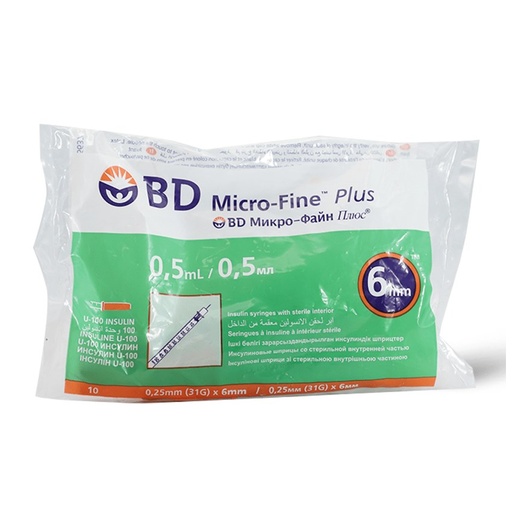 BD MICROFINE PLUS 6mm INSULIN SYRINGES 10pcs 0.5ml