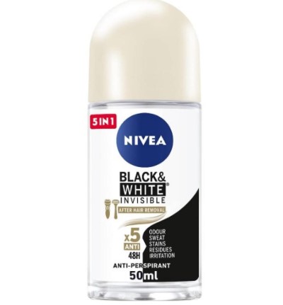 NIVEA Deodorant-Black & White Silky Smooth Roll On-50ML