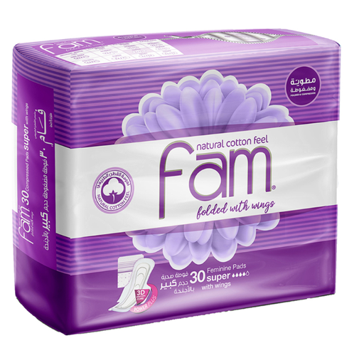 Fam Feminine Pads Trifold Super Wings 30 Pcs